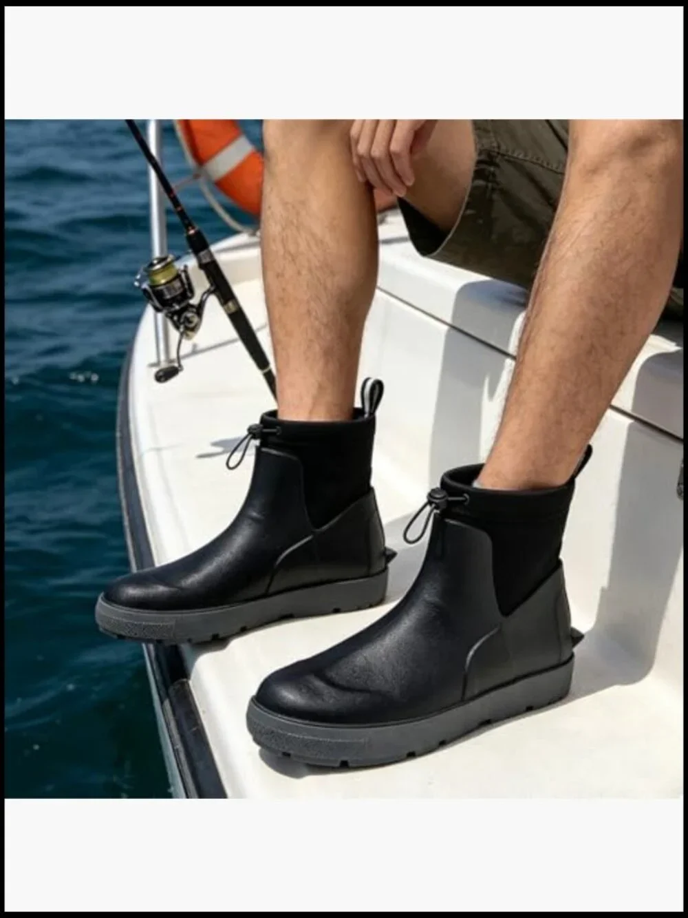 Men's Waterproof Rain Boots Ankle Deck Shoes Non-Slip Rubber Fishing Work